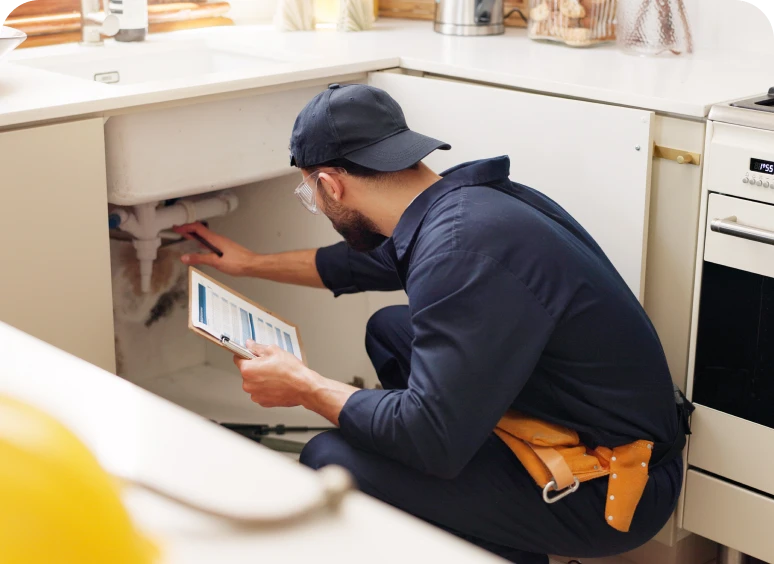 Plumber fixing kitchen sink